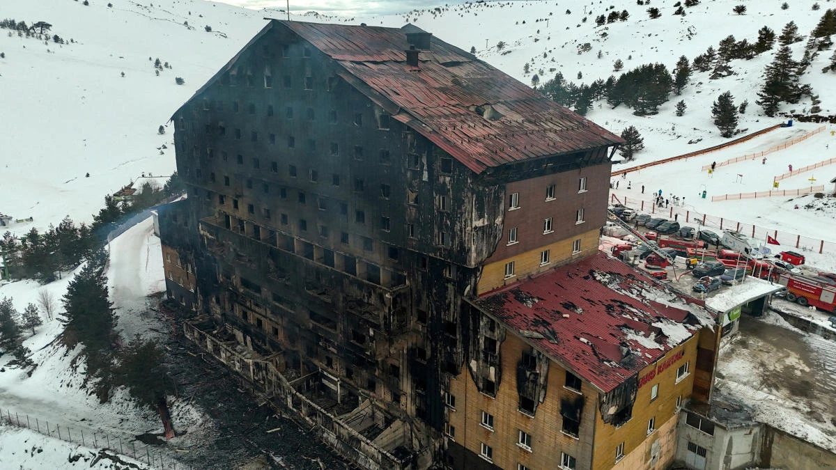 A drone view shows the aftermath of a fire at a hotel in the ski resort of Kartalkaya in Bolu, Turkiye, Jan. 21, 2025. (Reuters/File)