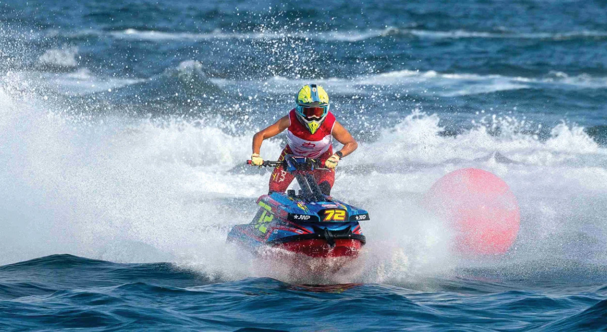 Estelle Poret heads into the final heat on Saturday with a 15-point lead in the World Championship. (Supplied)