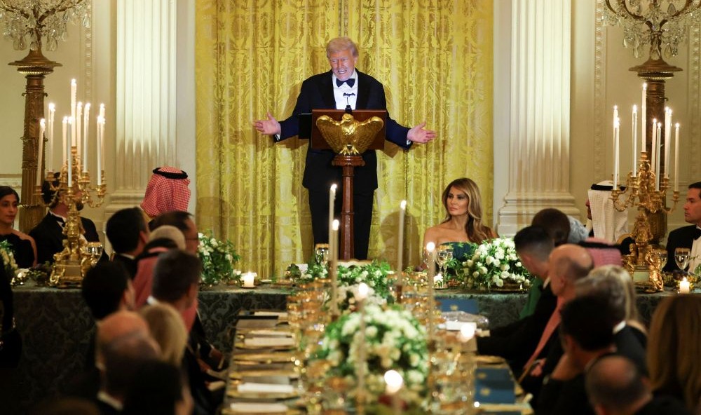 Donald Trump speaks at a dinner that he hosted for Crown Prince Mohammed bin Salman, White House, Nov. 18, 2025. (Reuters)