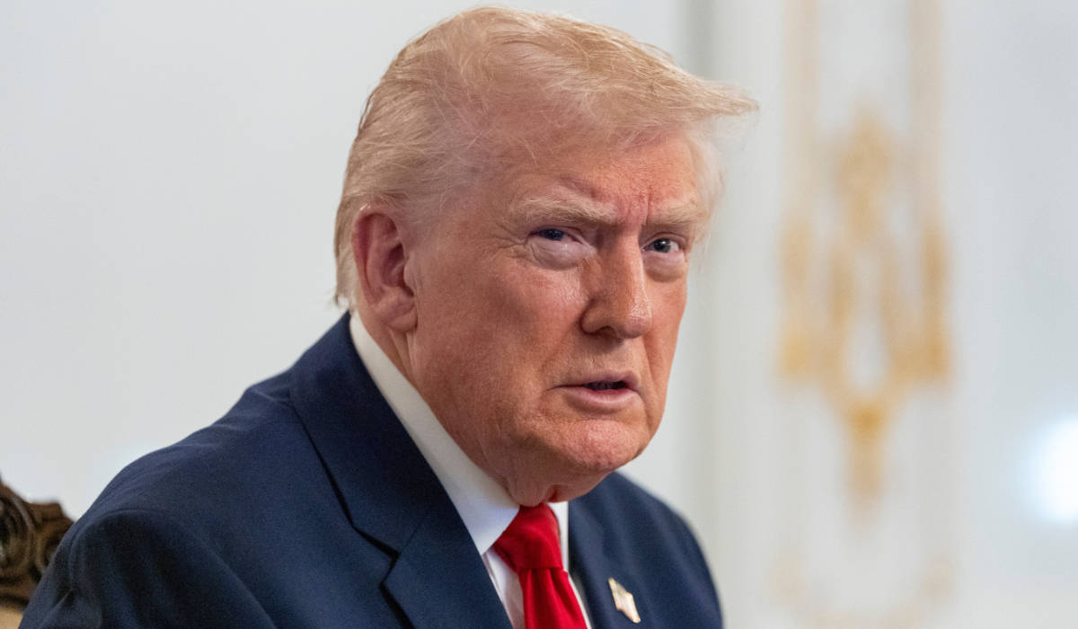 President Donald Trump speaking to troops via video from his Mar-a-Lago estate on Thanksgiving in Palm Beach, Fla. (AP)