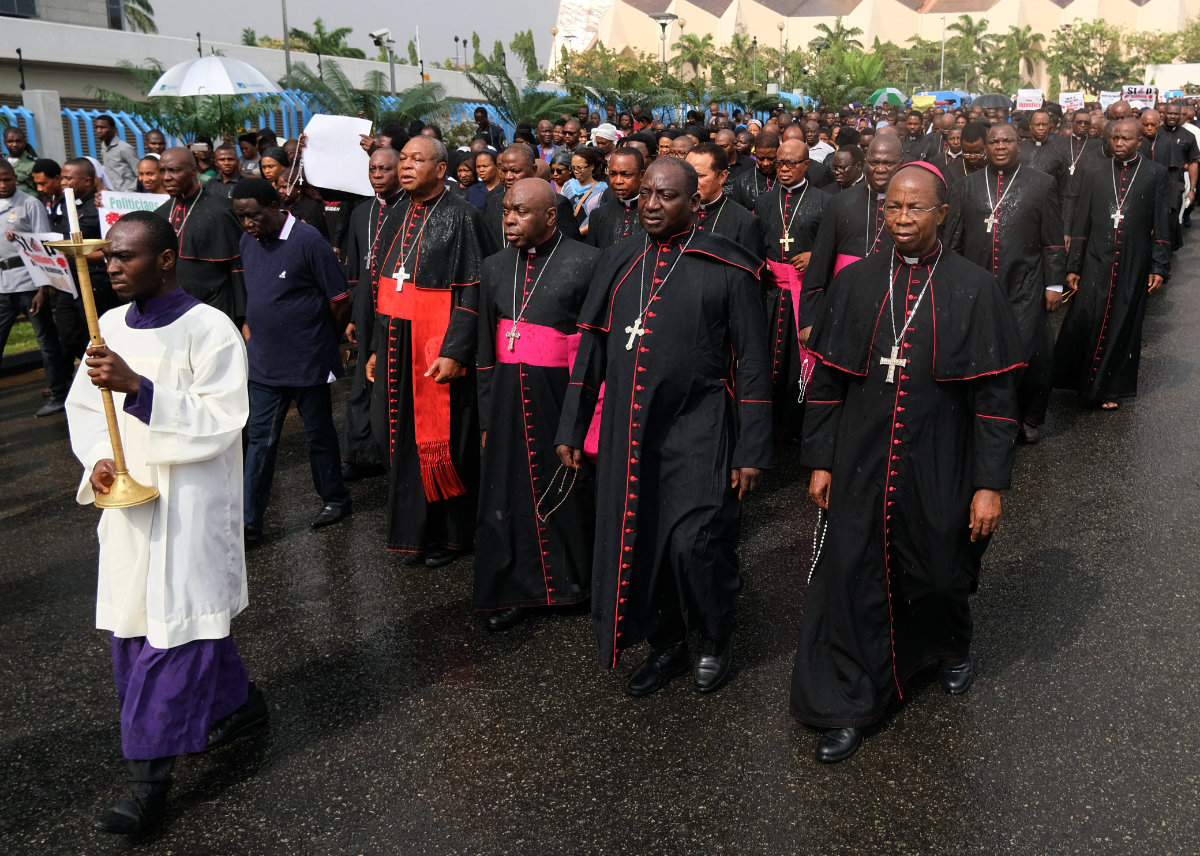 Christians bishops lead a march on the streets of Abuja during a prayer and penance for peace and security in Nigeria in Abuja on March 1, 2020. (AFP file photo)