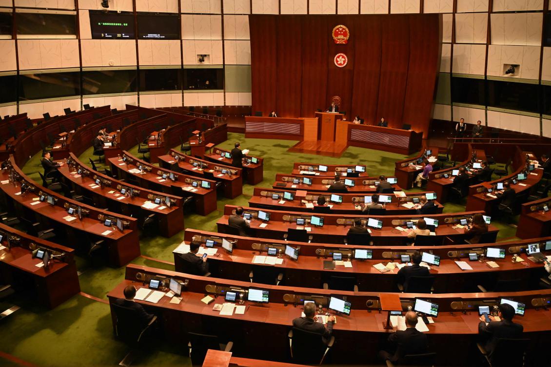 Hong Kong lawmakers in the Legislative Council chamber on the last day of the legislature in 2025 in Hong Kong. Beijing overhauled Hong Kong’s electoral system in 2021 to ensure only “patriots” could hold office. (AFP)