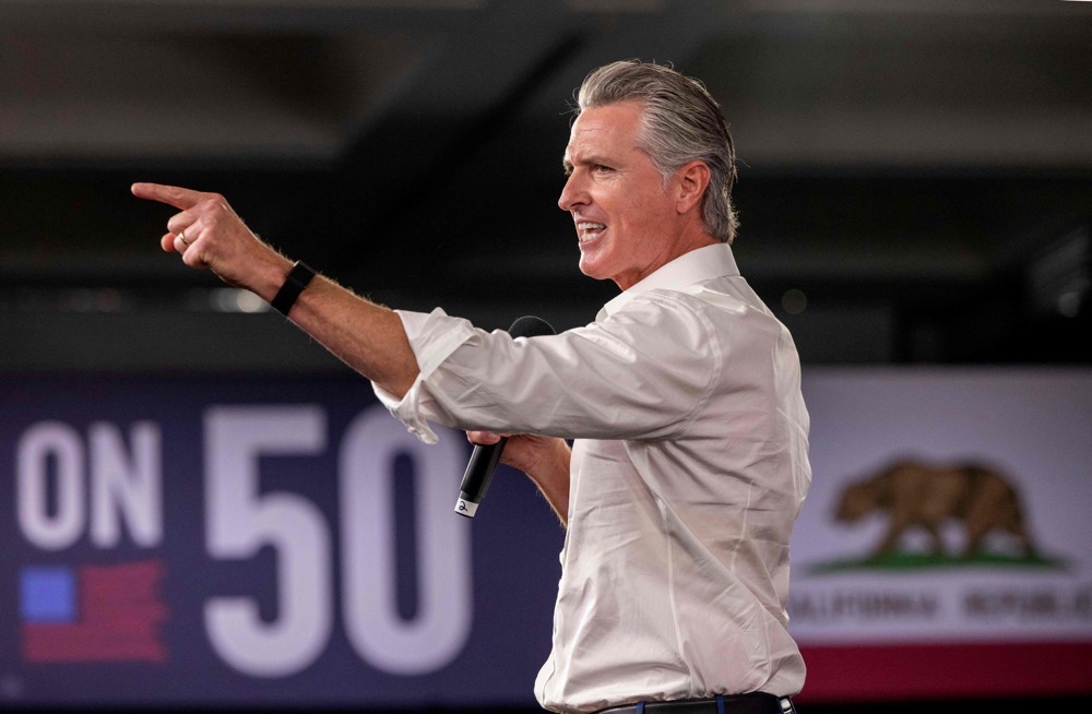 California Governor Gavin Newsom speaks at a "Yes On Prop 50" volunteer event at the LA Convention Center. (Getty Images/AFP)