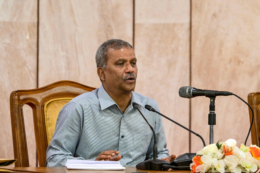 Bangladesh's Law Adviser Asif Nazrul speaks at a press conference in Dhaka, Bangladesh. (AFP)