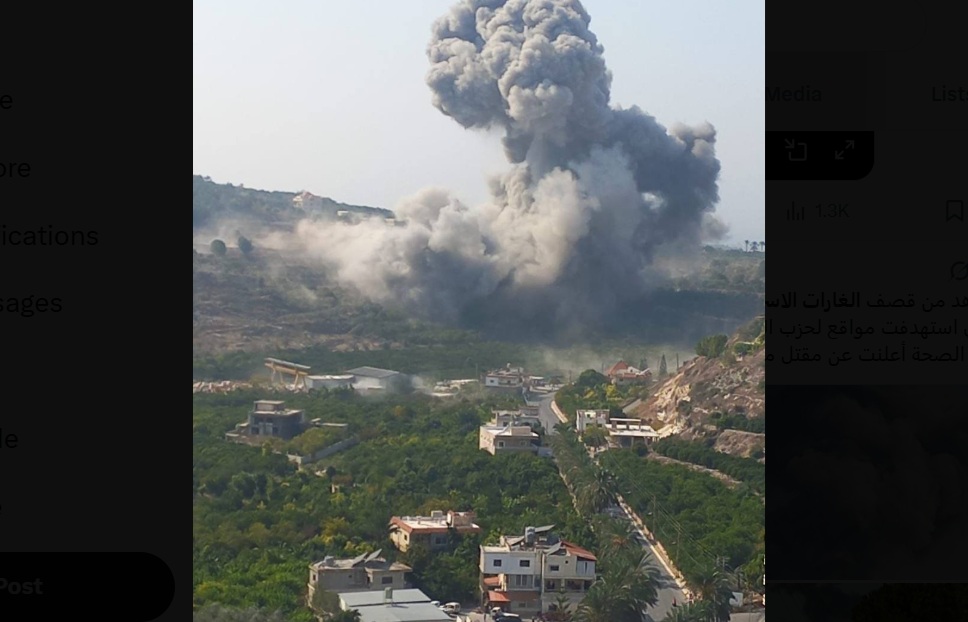 Israeli jets struck several towns in southern Lebanon on Thursday after urging residents to leave, marking an escalation in their near-daily strikes on the country. (X/@loquacious_lb)