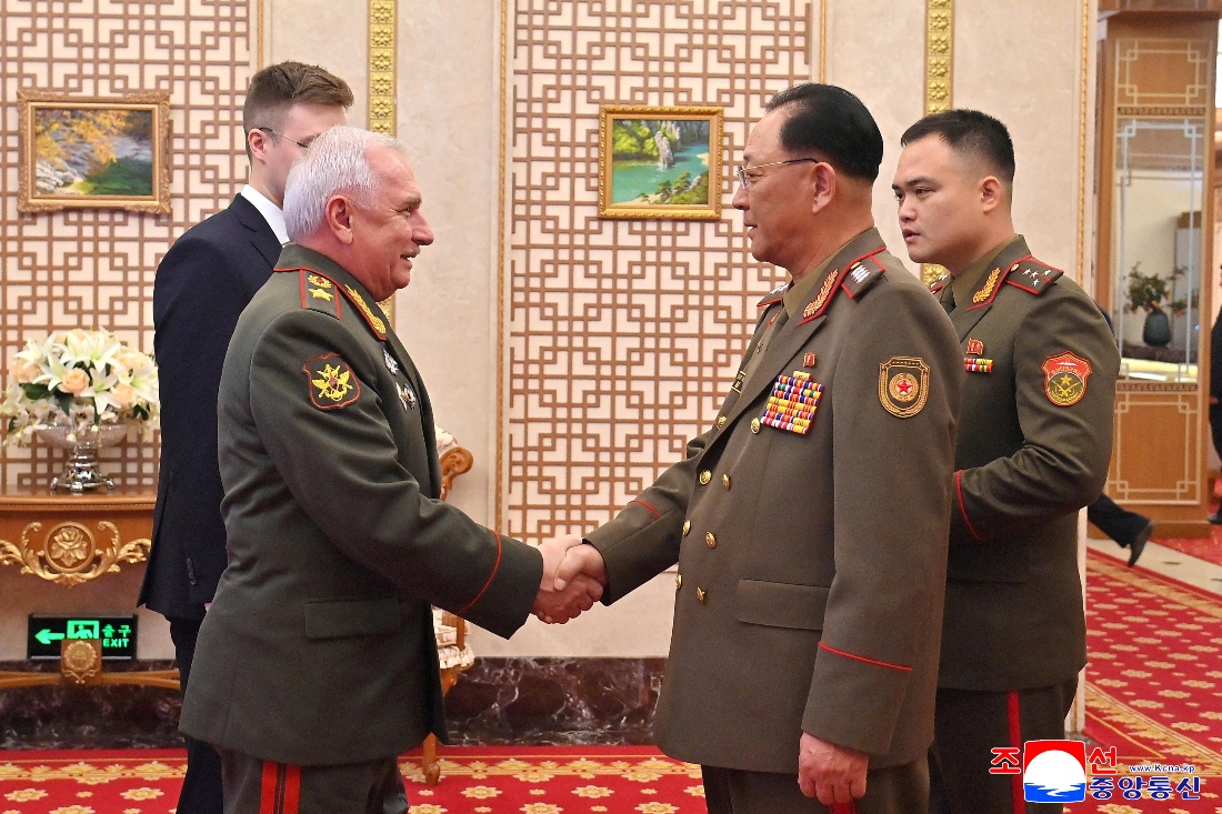 North Korea's Defense Minister No Kwang-chol greets Russia's Deputy Defence Minister Viktor Goremykin, in Pyongyang, North Korea, (Reuters)
