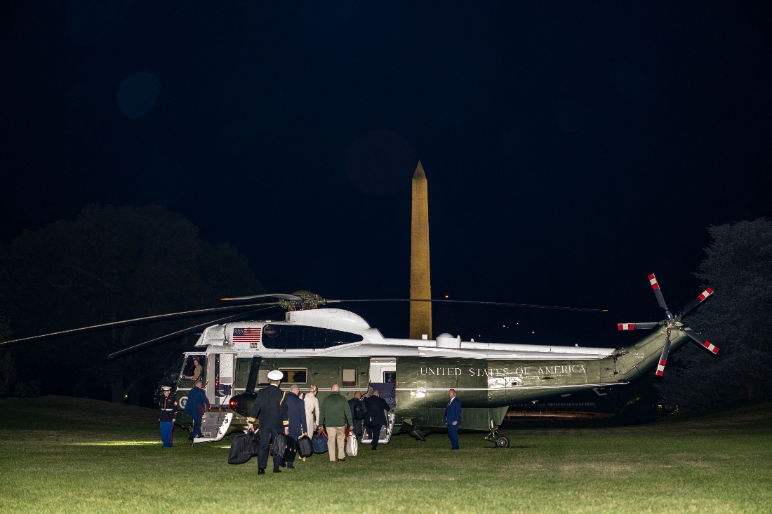 US President Donald Trump departs the White House for Joint Base Andrews in Washington. (AFP)