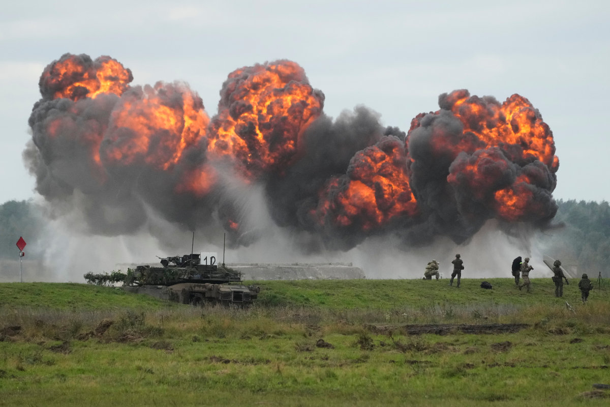 Polish forces with NATO soldiers held military exercises 'Iron Defender' at Orzysz training ground in Wierzbiny on Sept. 17, 2025, bringing together more than 30,000 troops. (Reuters)