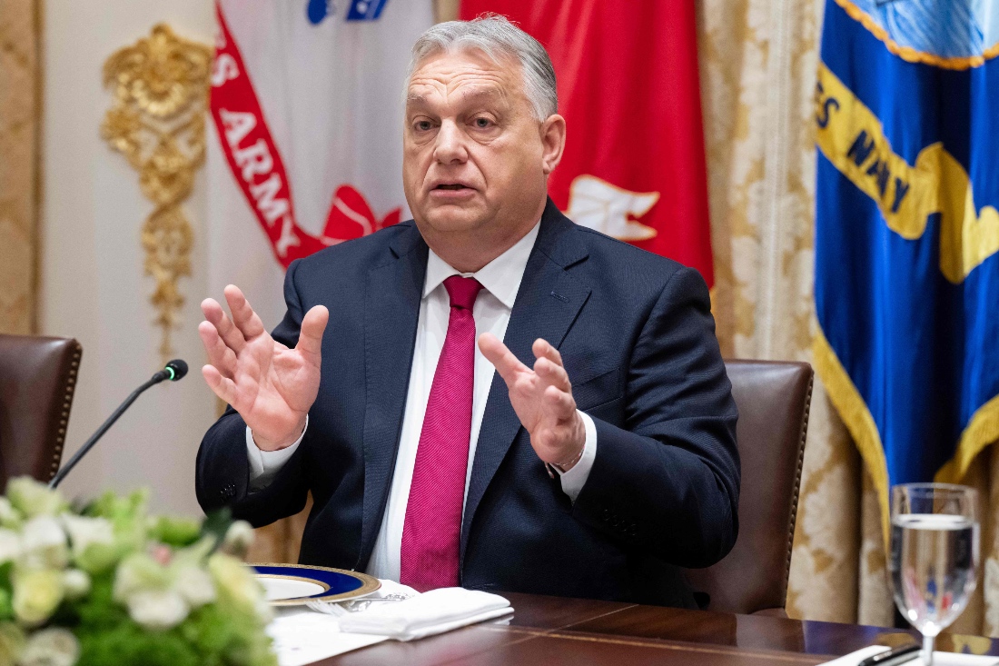 Hungarian Prime Minister Viktor Orban speaks during a meeting with US President Donald Trump in the Cabinet Room of the White House in Washington, DC. (Reuters)