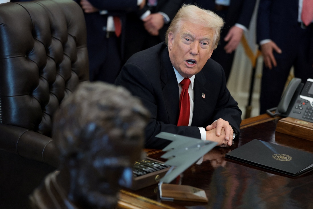U.S. President Trump makes an announcement from the Oval Office, at the White House in Washington. (Reuters)