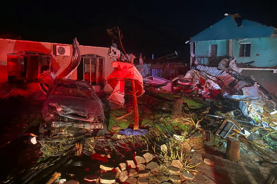 This handout photo released by the Parana State Government shows the destruction after a tornado with winds of up to 250 kilometers per hour hit the city of Rio Bonito do Iguacu, in Brazil’s Parana State on Nov. 7, 2025. (AFP)