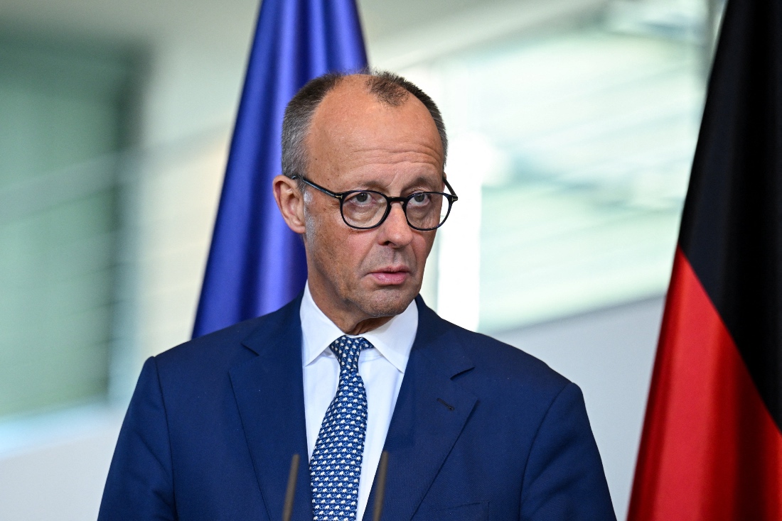 German Chancellor Merz holds a press conference following a steel summit, in Berlin, Germany. (Reuters)
