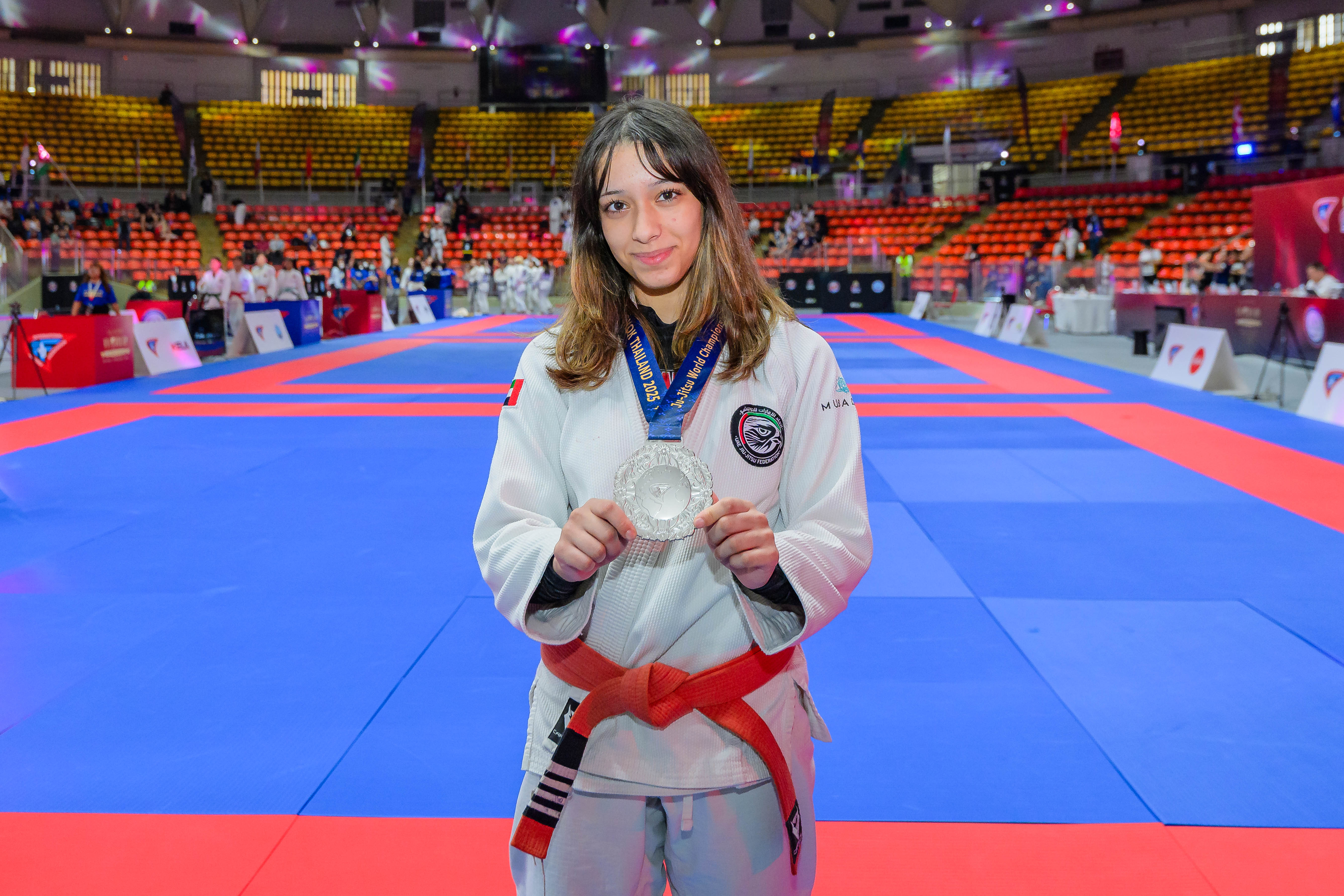 Sara Farook of the UAE's U-16 team won silver in the 48 kg category at the 2025 World Youth jiu-jitsu Championship. (UAEJJF)