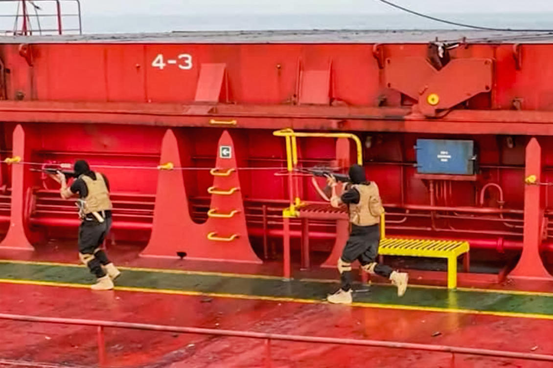 Above, Houthi fighters carrying out an attack on the Liberia-flagged bulk carrier Magic Seas in handout image released by the Ansarullah Media Center on July 8, 2025. (AFP file photo)