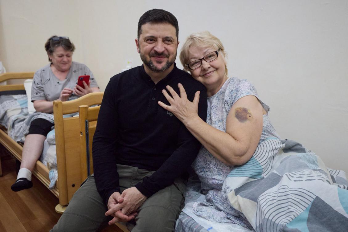 Ukraine’s President Volodymyr Zelensky visits a hospital in Kherson on Nov. 11, 2025. (Ukrainian Presidential Press Service/AFP)