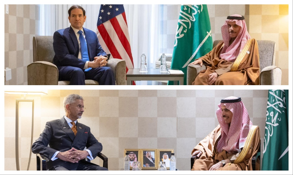 Saudi Foreign Minister Prince Faisal bin Farhan met with US Secretary of State Marco Rubio and Indian Minister of External Affairs Subrahmanyam Jaishankar on Wednesday. (SPA)