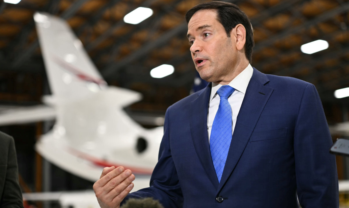 US Secretary of State Marco Rubio speaks to traveling journalists at the John C. Munro Hamilton International Airport in Hamilton, Ontario, Canada, on Nov. 12, 2025 after the G7 foreign ministers meeting. (AP)