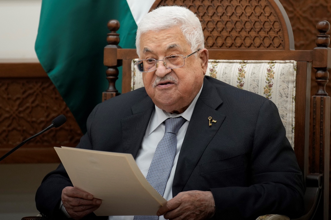 Palestinian President Mahmoud Abbas speaks during a meeting in the West Bank city of Ramallah. (AFP)