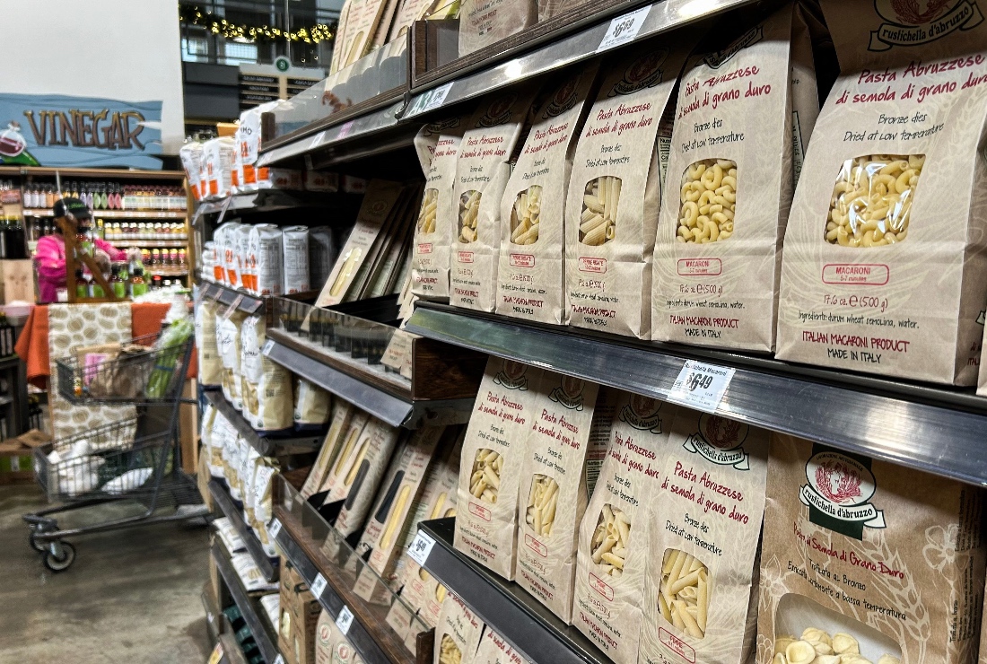 Packages of pasta imported from Italy are seen in a supermarket in Houston, Texas. (AFP)