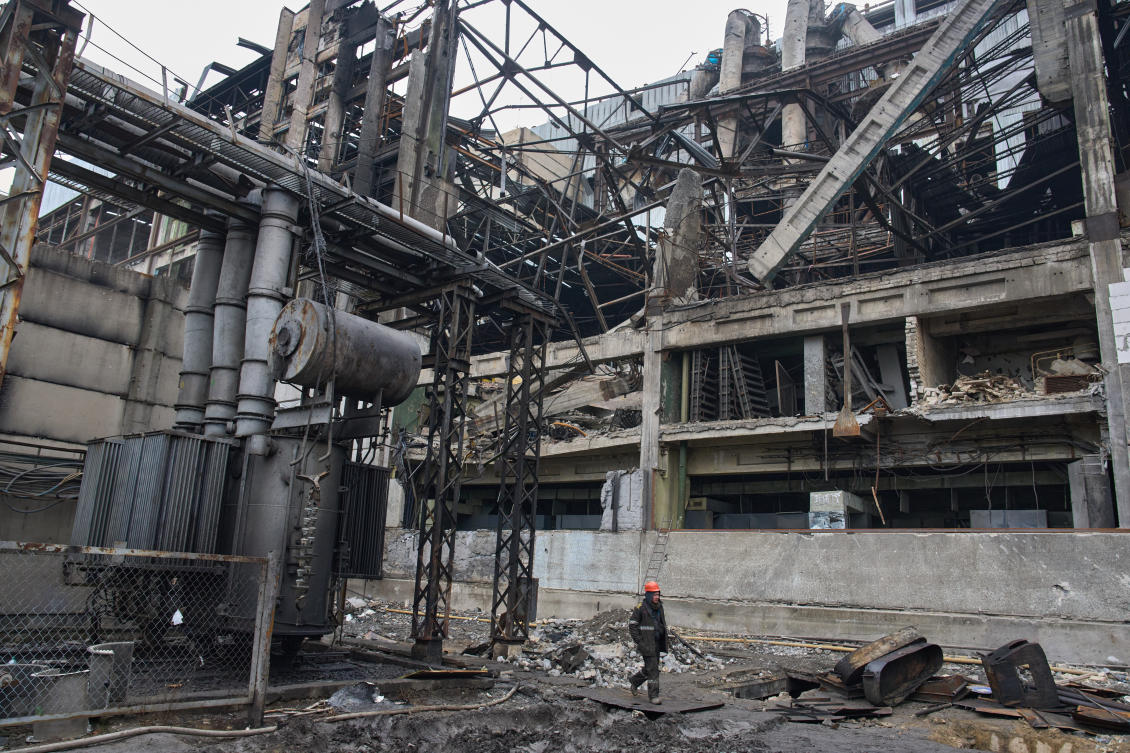 This photo taken on Nov. 13, 2025, shows a damaged power plant after Russia's recent missile and drone attacks, in an undisclosed location in Ukraine. (AP file photo)