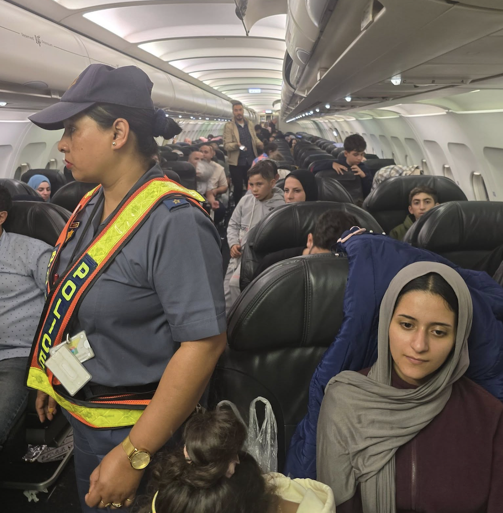 The group landed in Johannesburg on a chartered flight on Thursday without departure stamps from Israel in their passports. (Embassy of the State of Palestine in South Africa)