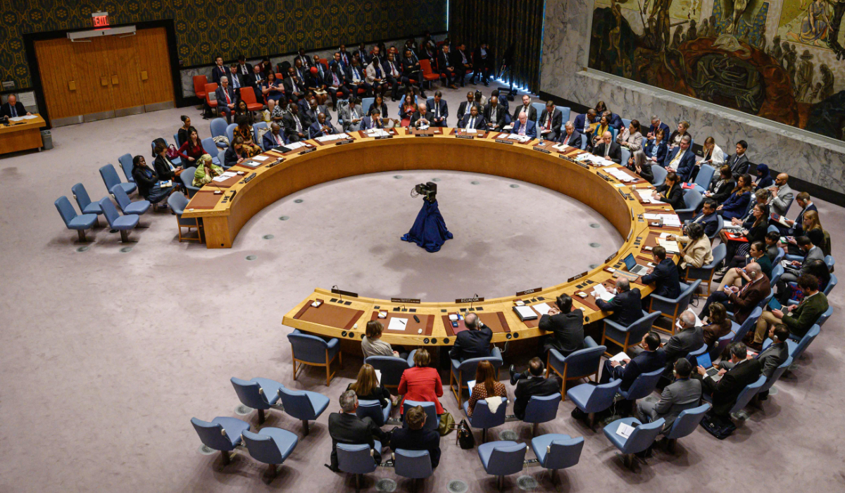 A general view shows a United Nations security council meeting on the protection of civilians in armed conflict, at the UN headquarters in New York. (AFP)