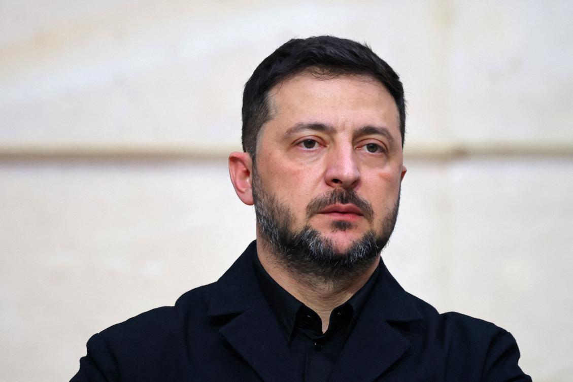 Ukraine's President Volodymyr Zelensky looks on during a joint press conference with France's President at the Elysee presidential Palace in Paris on November 17, 2025. (AFP)