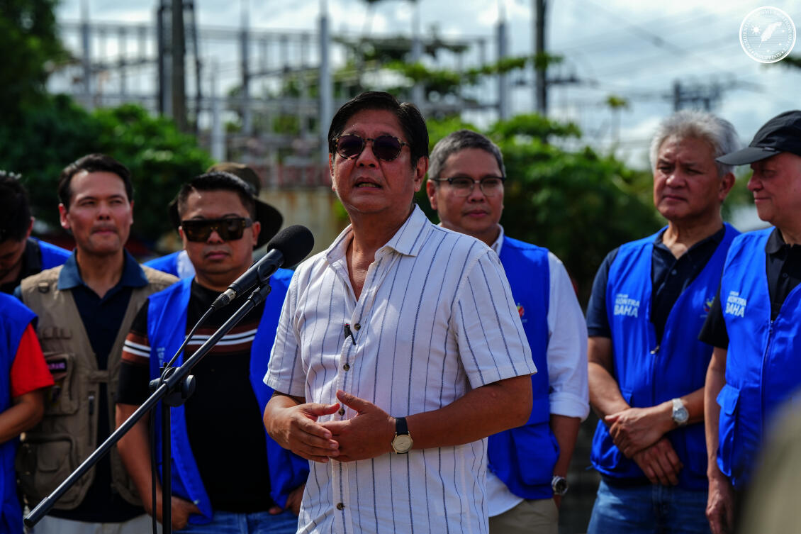 Philippine President Ferdinand Marcos Jr. speaks during the launching of Metro Cebu Waterways Clearing in Cebu city on Nov. 21, 2025. (Malacanang Presidential Communications Office via AP)