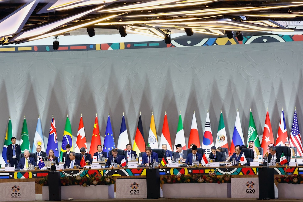 Leaders attend a plenary session on the opening day of the G20 Summit in Johannesburg, South Africa on Nov. 22, 2025. (AP)