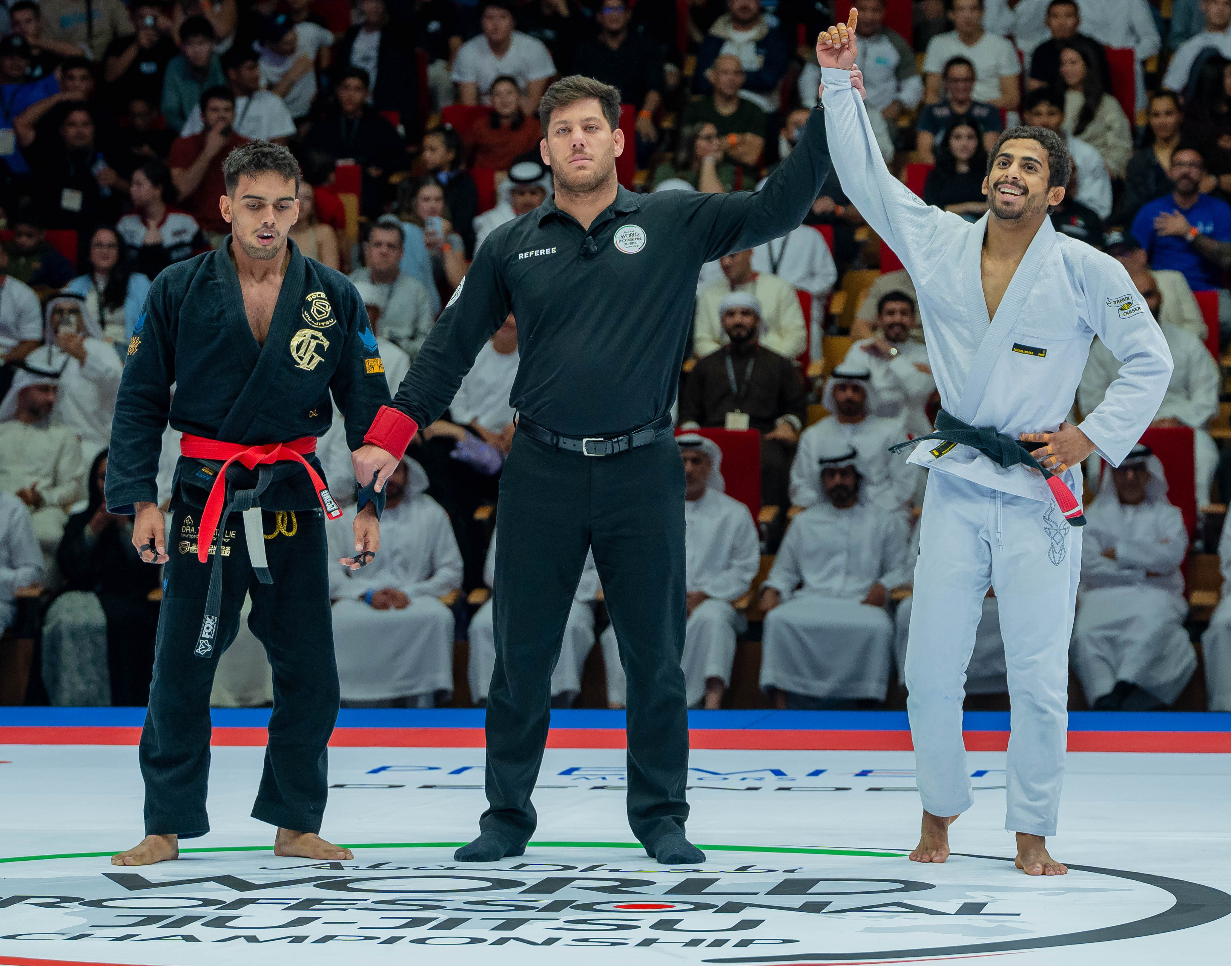 Zayed Alkatheeri captureds his second Abu Dhabi World Professional Jiu-Jitsu Championship gold after a win over the Brazilian Anderson Duarte in the Men’s Gi Black Belt Professional 62 kg final on Saturday. (UAEJJF)