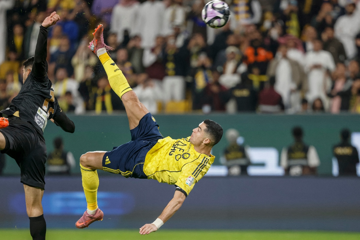 The 40-year-old Portugal superstar met a cross from the right wing with an acrobatic volley that was too fierce for the goalkeeper to keep out. (AP)