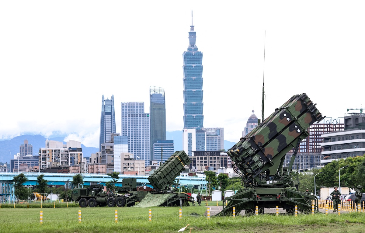 Air Force Patriot missile systems are deployed at a local park during Taiwan's annual Han Kuang military exercise in Taipei on July 11, 2025. (FILE/AFP)