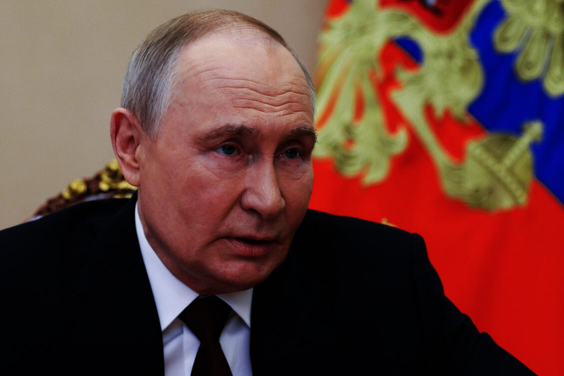 Russian President Vladimir Putin chairs the Security Council meeting via videoconference at the Kremlin in Moscow, Russia, Friday, Nov. 21, 2025. (AP)