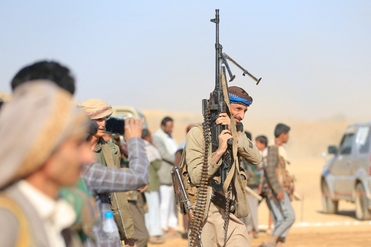 Yemeni militants gather to mobilize fighters in the Harf Sufyan district, located north of the capital Sanaa, Nov. 13, 2025. (AFP)