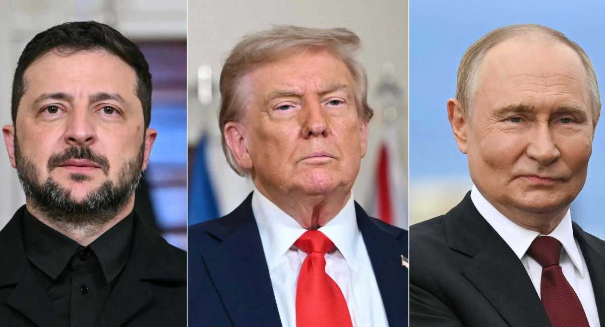 US President Donald Trump and Ukrainian President Volodymyr Zelensky in Washington, DC, on August 18, 2025 and Russian President Vladimir Putin in Anchorage, Alaska, on August 15, 2025. (AFP)