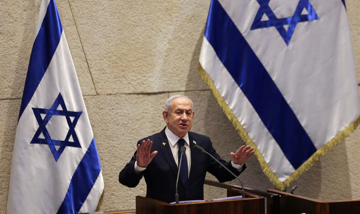 Israeli Prime Minister Benjamin Netanyahu speaks at the plenum of the Knesset, Israel's parliament, in Jerusalem, November 10, 2025. (Reuters)