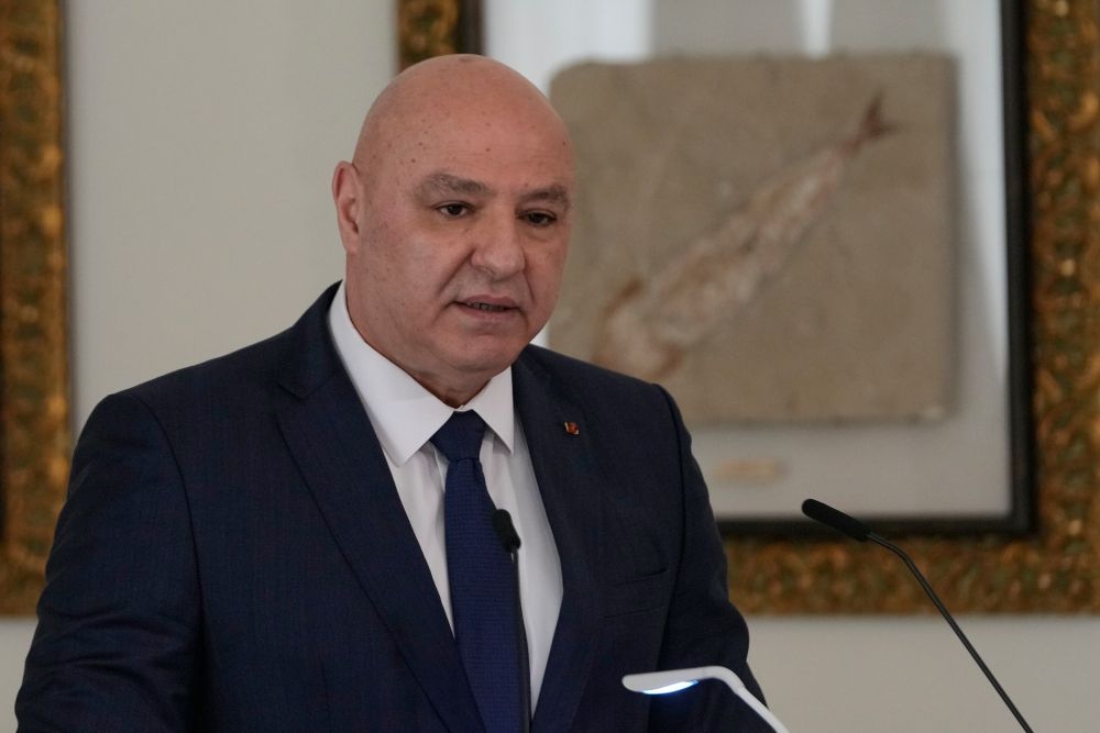 Joseph Aoun, speaks during a press conference with his Cypriot counterpart Nikos Chistodoulides, at the presidential palace in Baabda, east of Beirut, Lebanon, Nov. 26, 2025. (AP Photo)