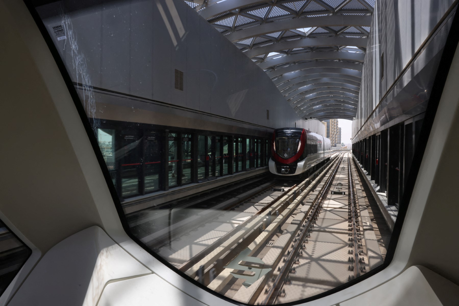 A metro train arrives at King Saud University station in Riyadh, Apr. 27, 2025. (AFP)