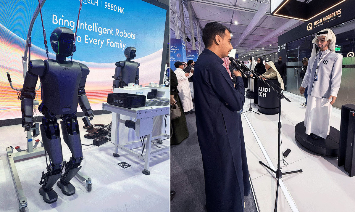 AI-powered robots reshaping crowd management (left) and a locally designed robot built for real event engagement. (Supplied)
