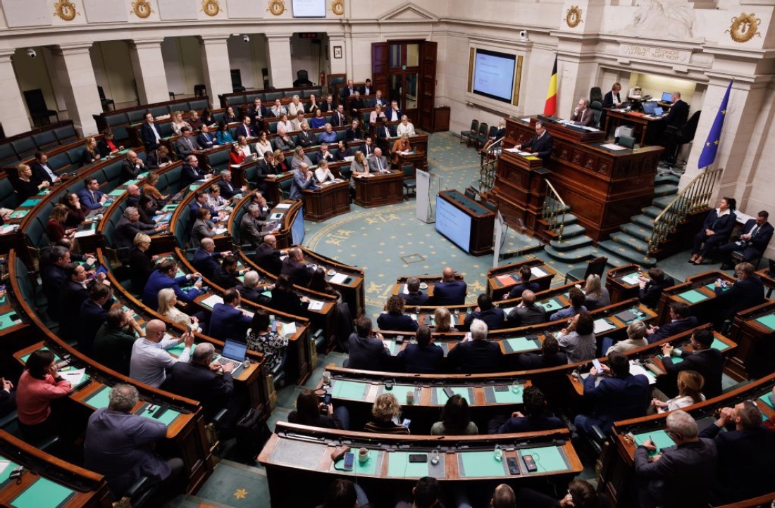 Belgium's Prime Minister Bart De Wever delivers his political declaration during a plenary session before Belgium's federal parliament, in Brussels, Belgium. (AFP)