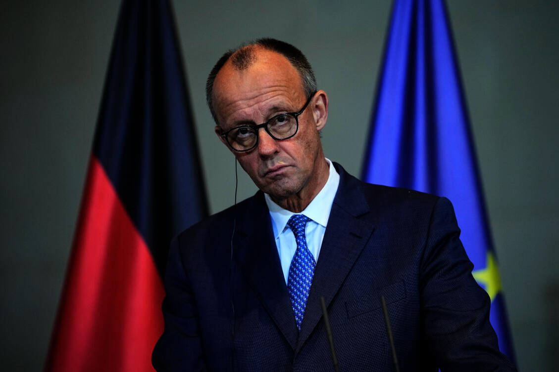 German Chancellor Friedrich Merz attends a joint press conference with Slovenia’s Prime Minister Robert Golob at the chancellery in Berlin, Nov. 28, 2025. (AP)