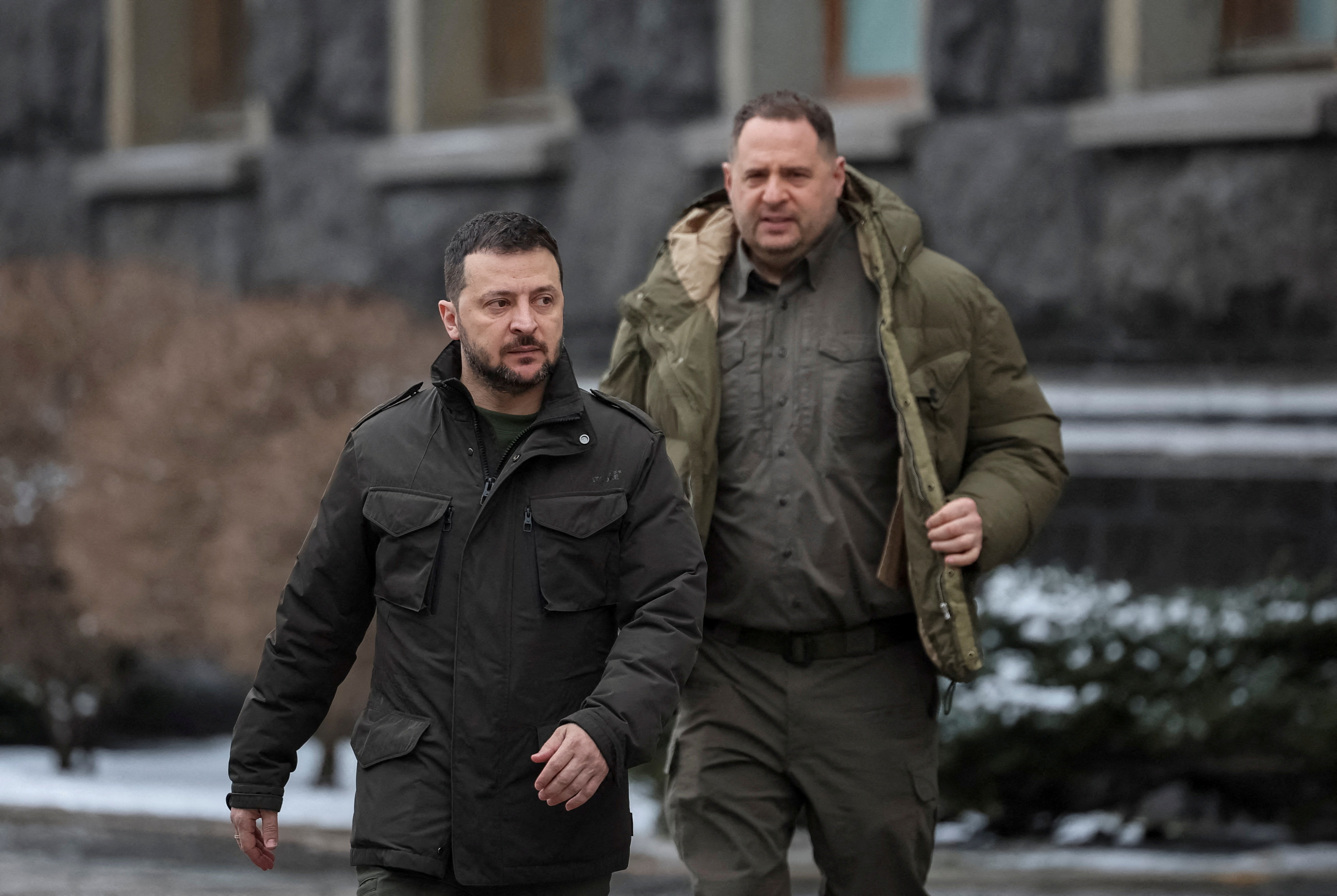 Ukraine's President Volodymyr Zelenskiy and chief of staff Andriy Yermak in Kyiv last year during a Russian attack. (Reuters)