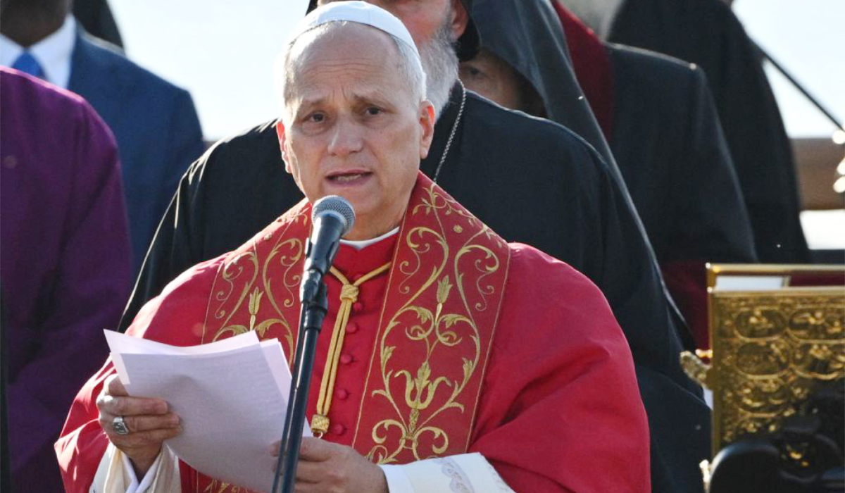 Pope Leo XIV speaks during an ecumenical prayer service near the sunken Byzantine Basilica of Saint Neophytos by Lake Iznik, on November 28, 2025. (AFP)