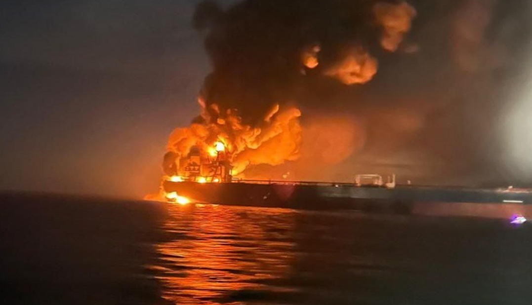Two tankers were struck and caught fire in the Black Sea, prompting rescue operations, Turkish authorities reported Friday. (X/@RWApodcast)