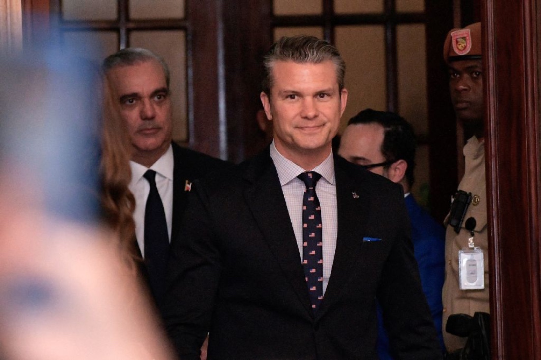 US Secretary of Defense Pete Hegseth walks before a press conference at the Dominican National Palace in Santo Domingo. (AFP)