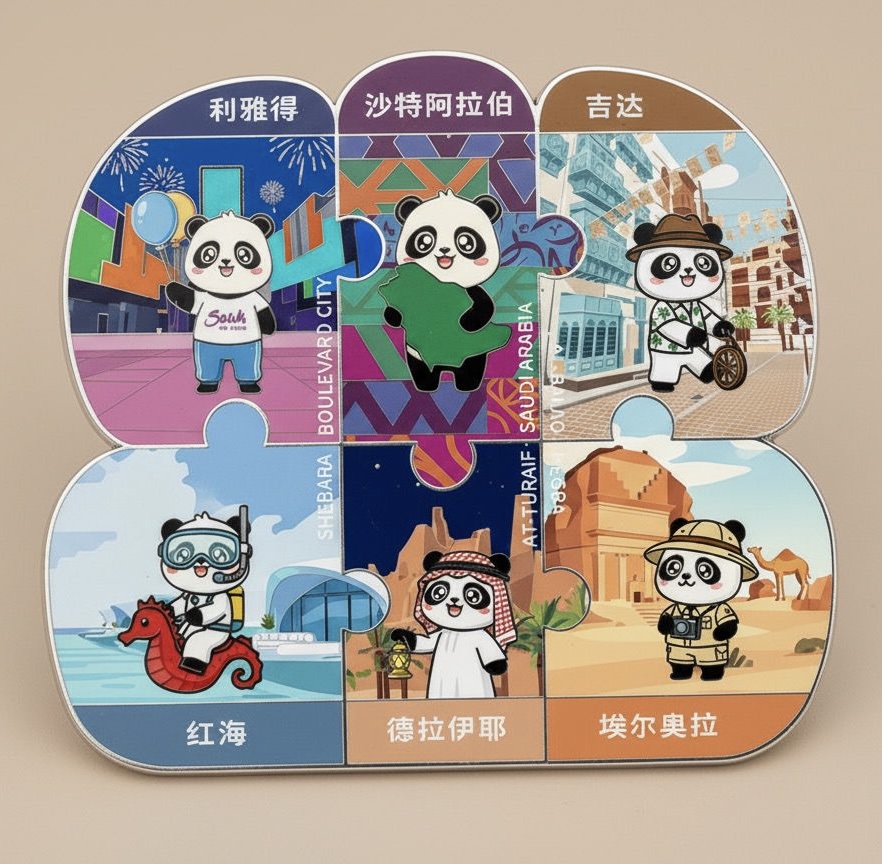 Each pin captures Pang Pang Panda exploring Saudi Arabia’s most famous destinations. (Supplied)