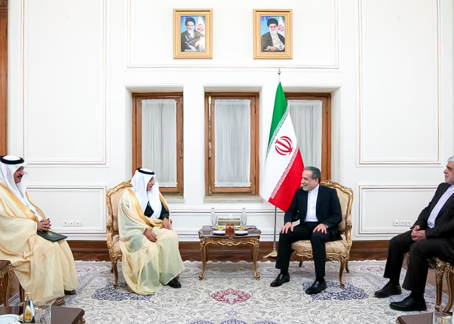 Iran’s Foreign Minister Abbas Araghchi receives the Deputy Minister for Political Affairs Saud Al-Sati in Tehran on Sunday. (SPA)