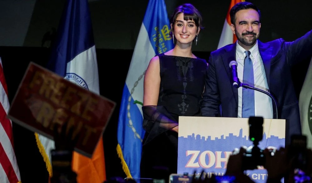 Zohran Mamdani and his wife Rama Duwaji in Brooklyn, New York City, New York, US, Nov. 4, 2025. (Reuters)