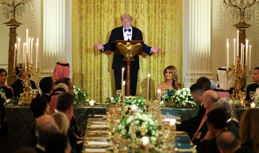Donald Trump speaks at a dinner that he hosted for Crown Prince Mohammed bin Salman, White House, Nov. 18, 2025. (Reuters)