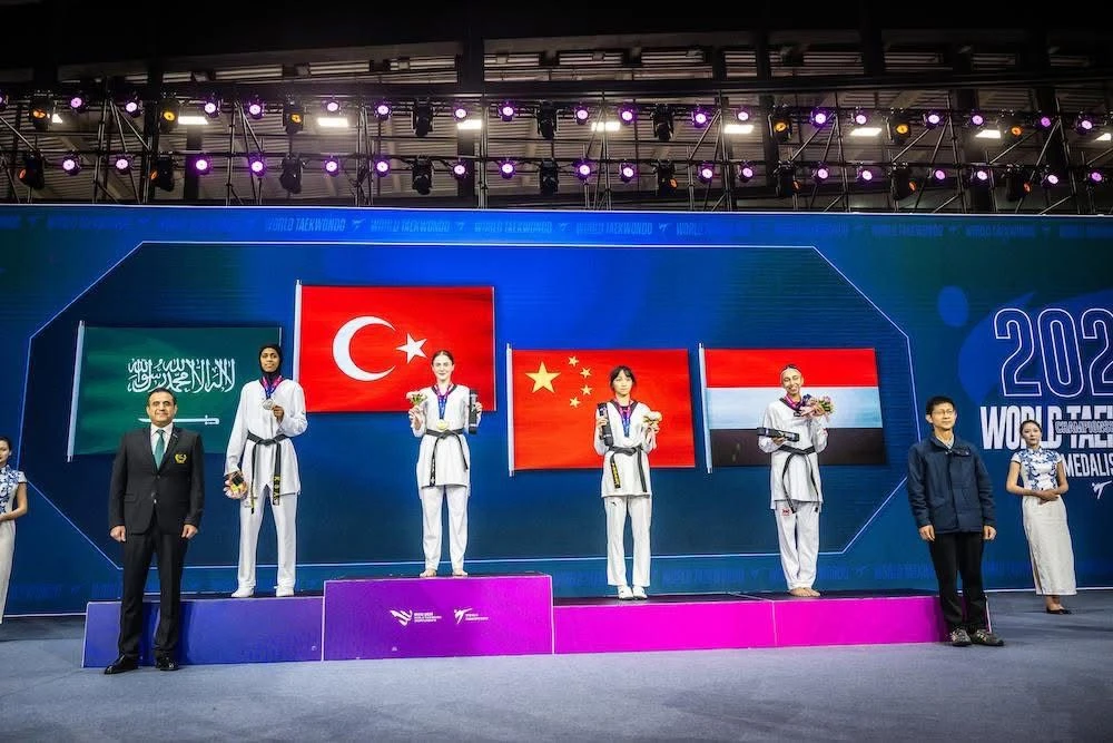 Saudi taekwondo superstar Dunya Abutaleb continues to make history as she earned Saudi Arabia’s first medal with her silver at the Wuxi 2025 World Taekwondo Championships. (Supplied)
